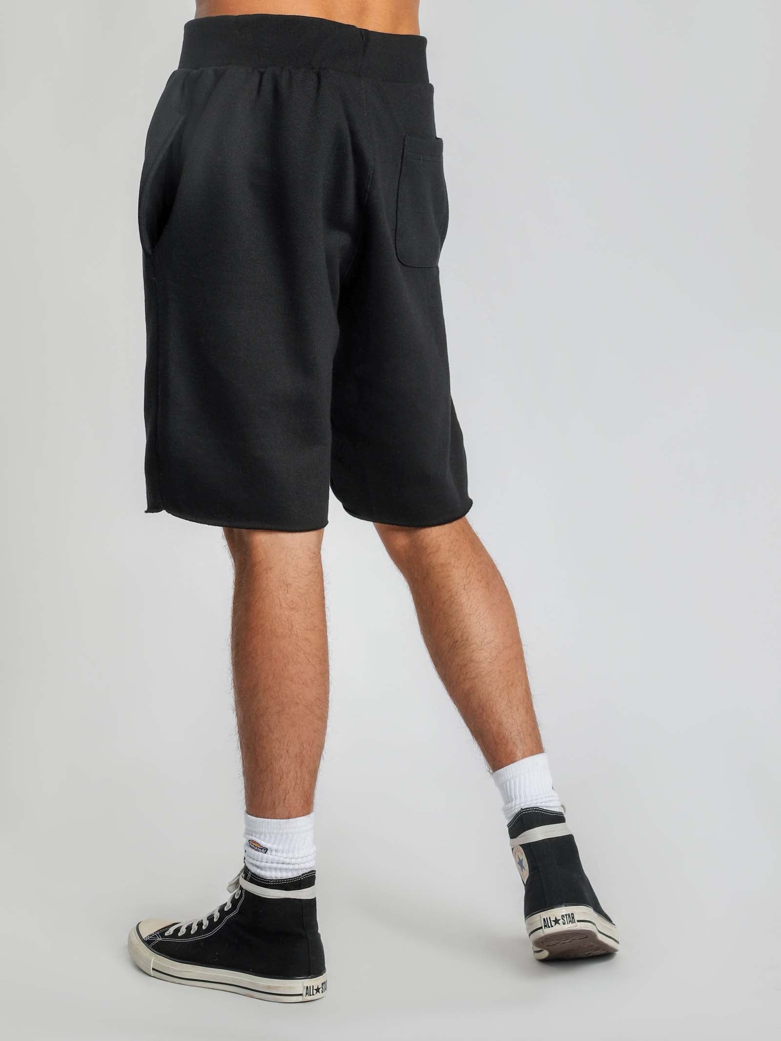 Reverse Weave Cut Off Shorts in Black