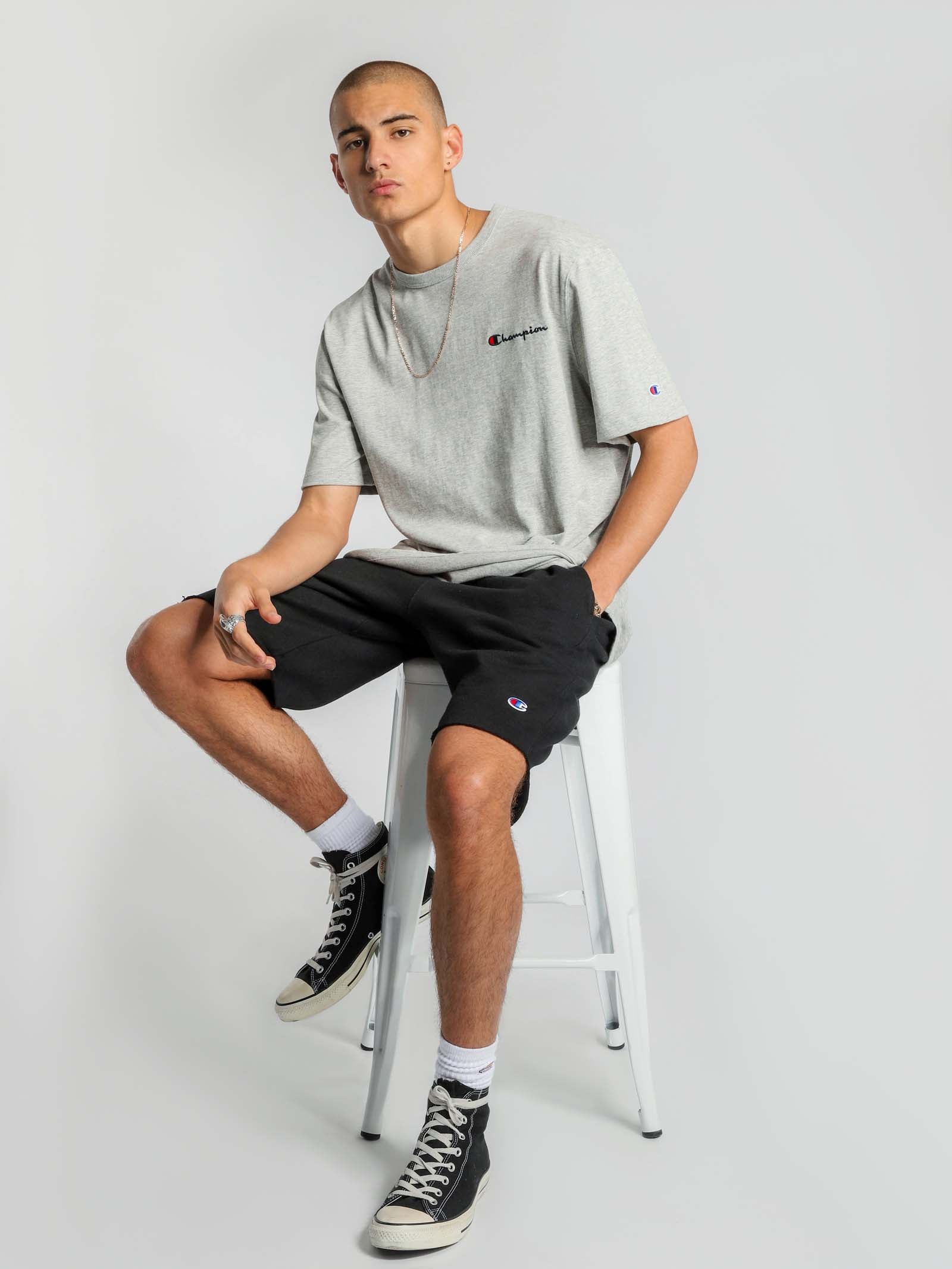 Reverse Weave Cut Off Shorts in Black