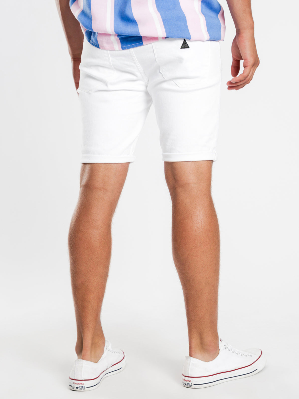A Dropped Skinny Shorts in Rouge White Denim