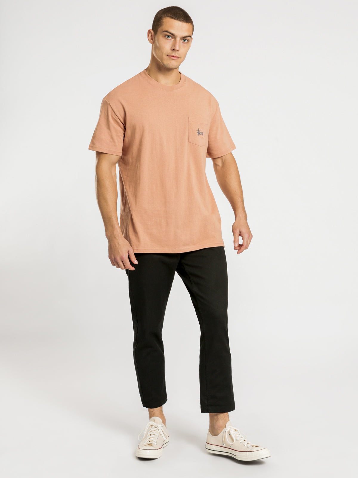 Graffiti Pocket Short Sleeve T-Shirt in Coral