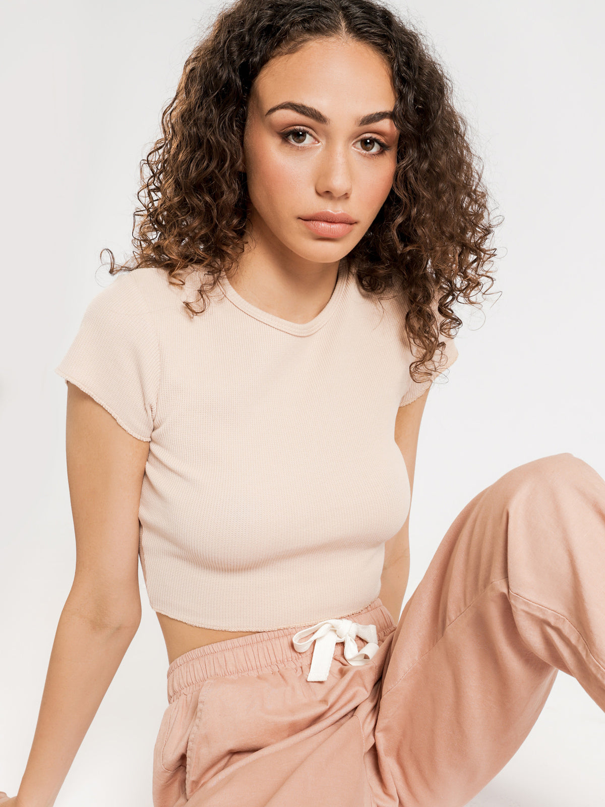 Cameron Basic Waffle T-Shirt in Pink