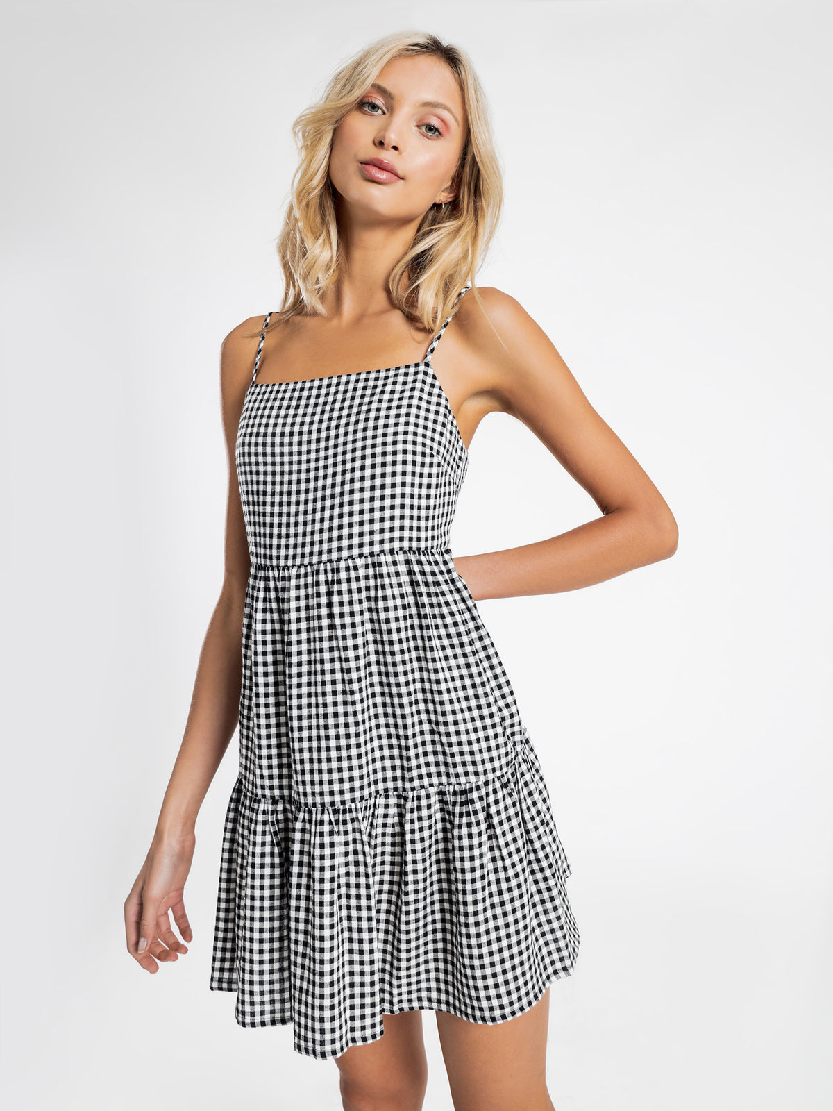 Gingham Tiered Dress in Black &amp; White