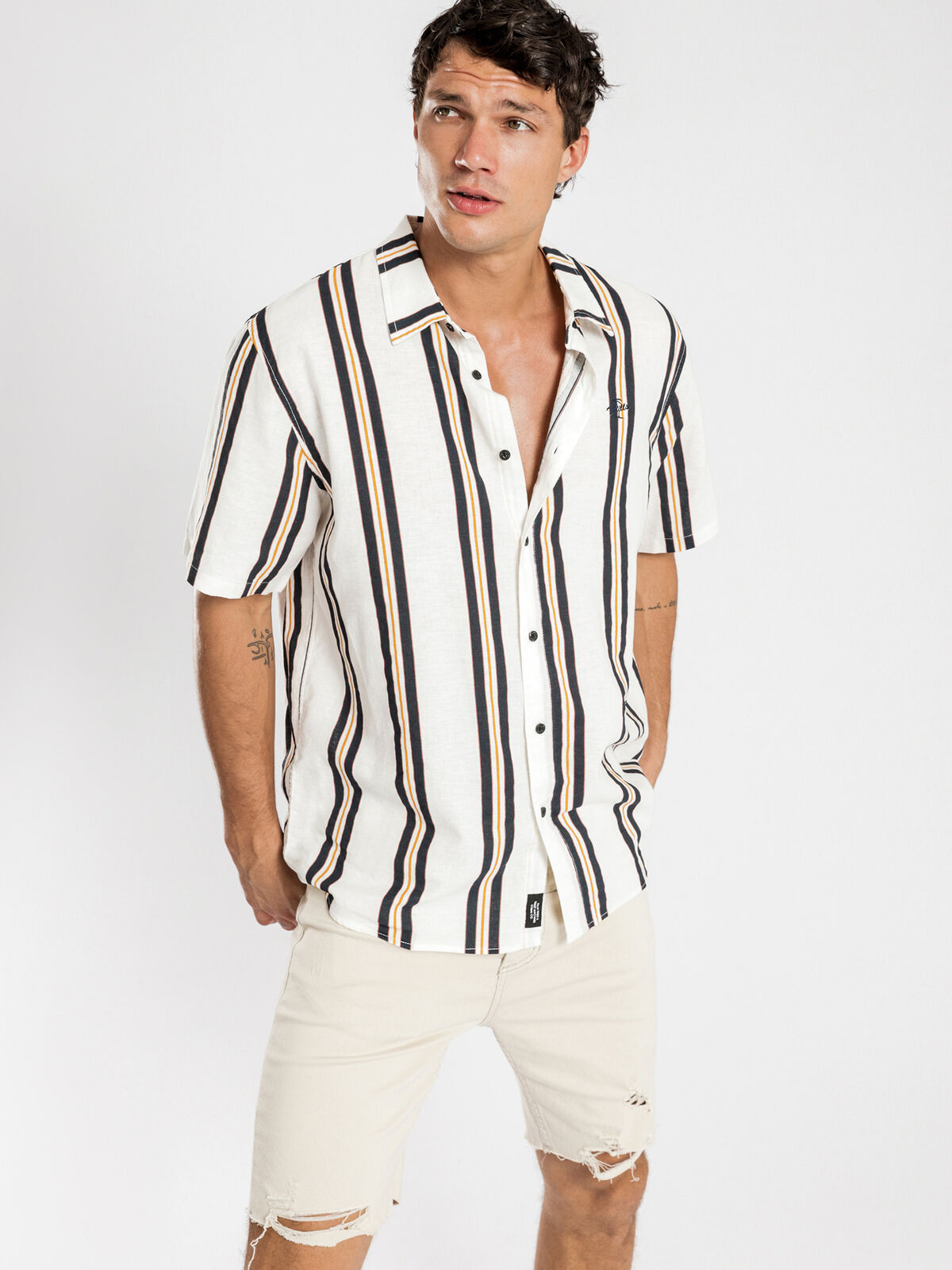 Vertical Stripe Shirt in Egret