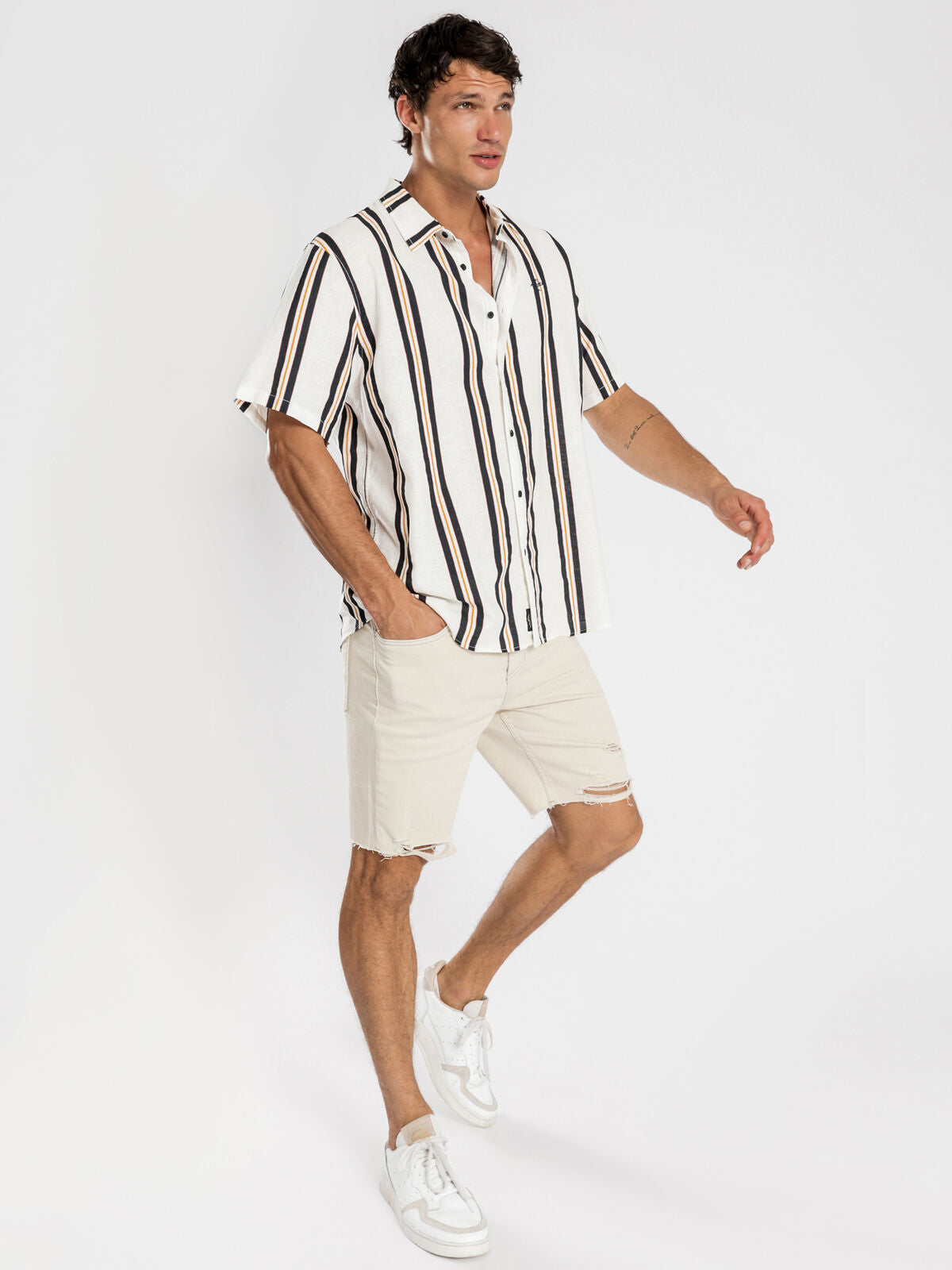 Vertical Stripe Shirt in Egret