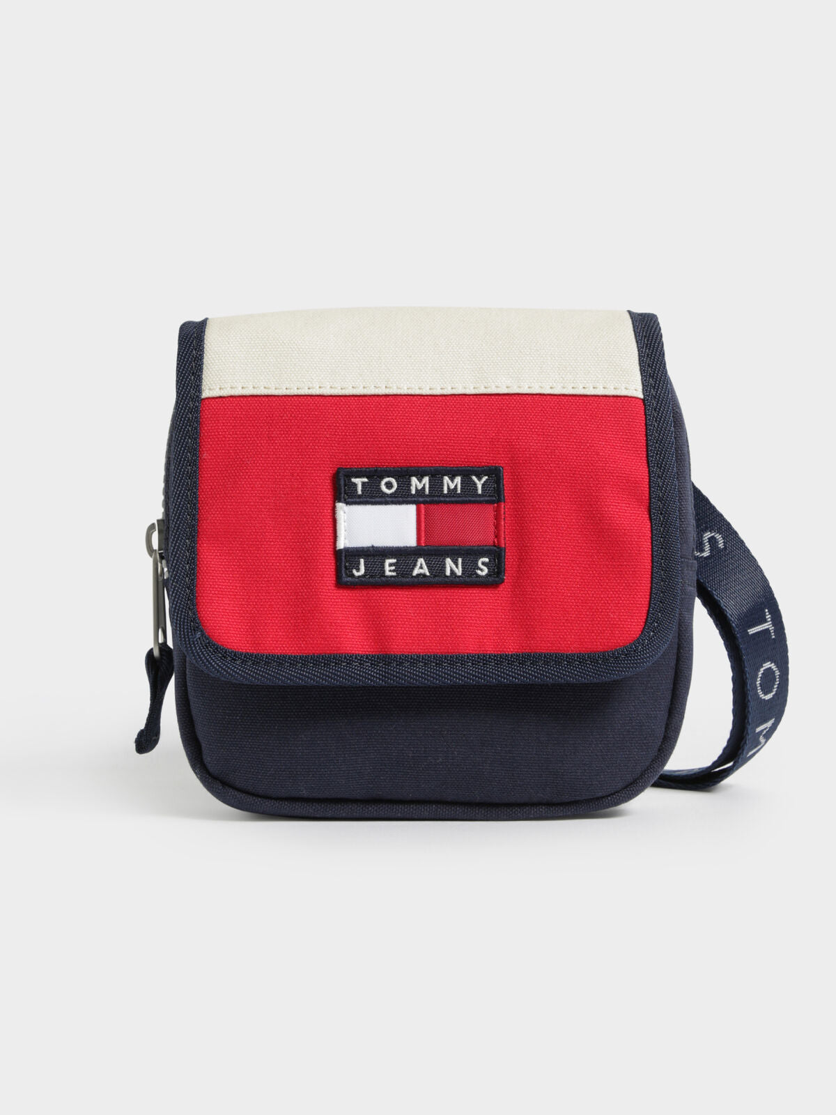 Heritage Flap X-Over Canvas Bag in Navy &amp; Red