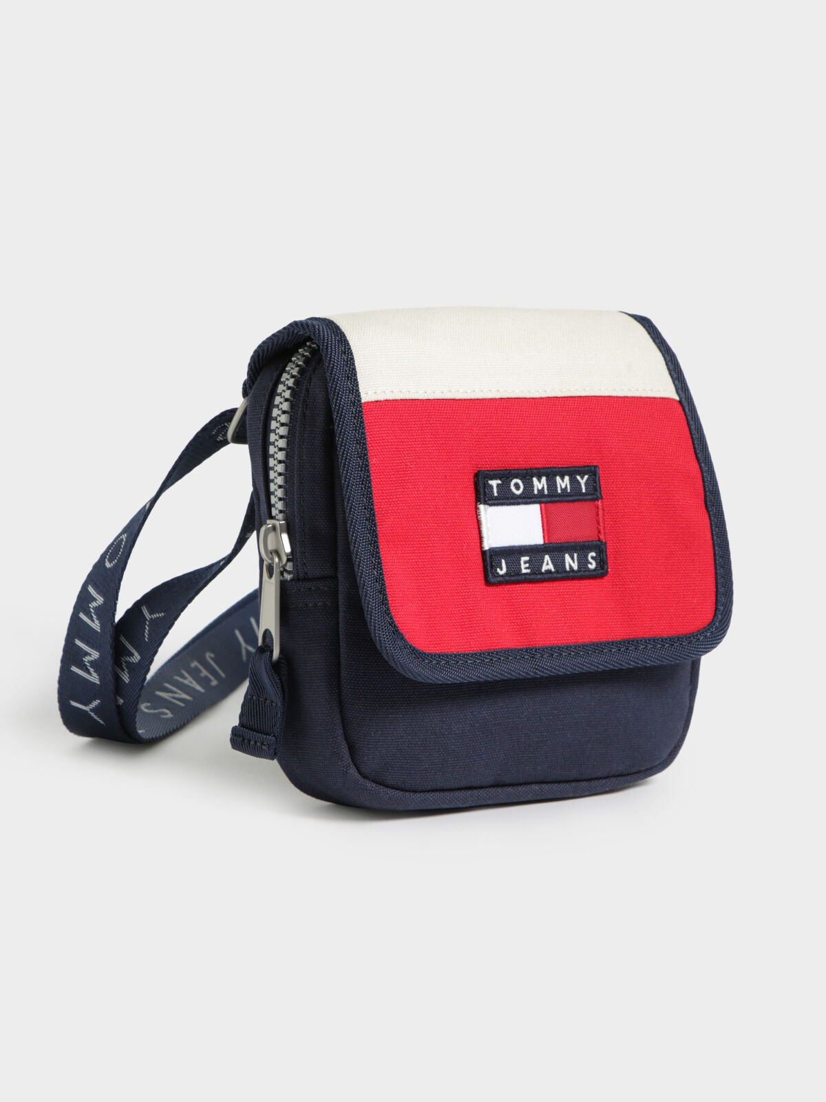 Heritage Flap X-Over Canvas Bag in Navy &amp; Red