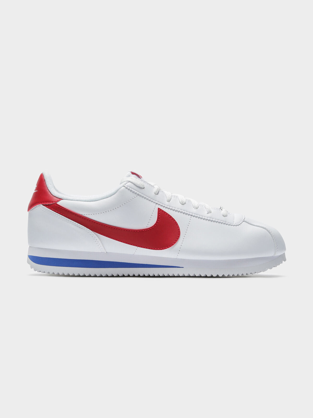Mens Basic Cortez Sneakers in White &amp; Red Leather
