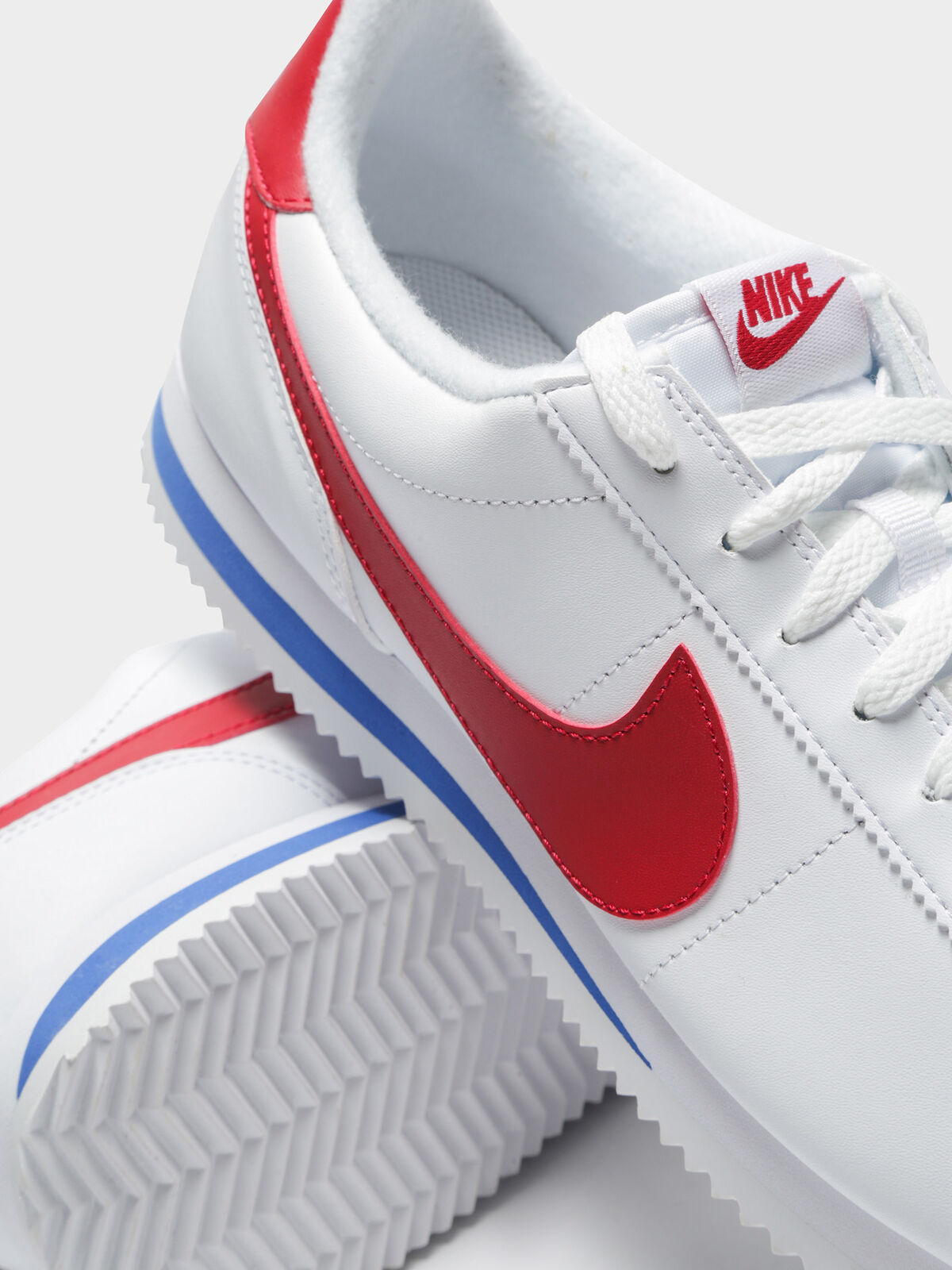 Mens Basic Cortez Sneakers in White &amp; Red Leather