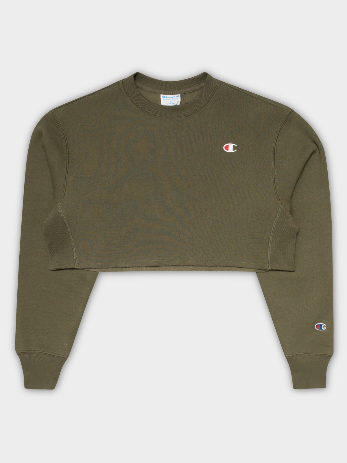 Reverse Weave Small C Cropped Sweater in Cargo Olive