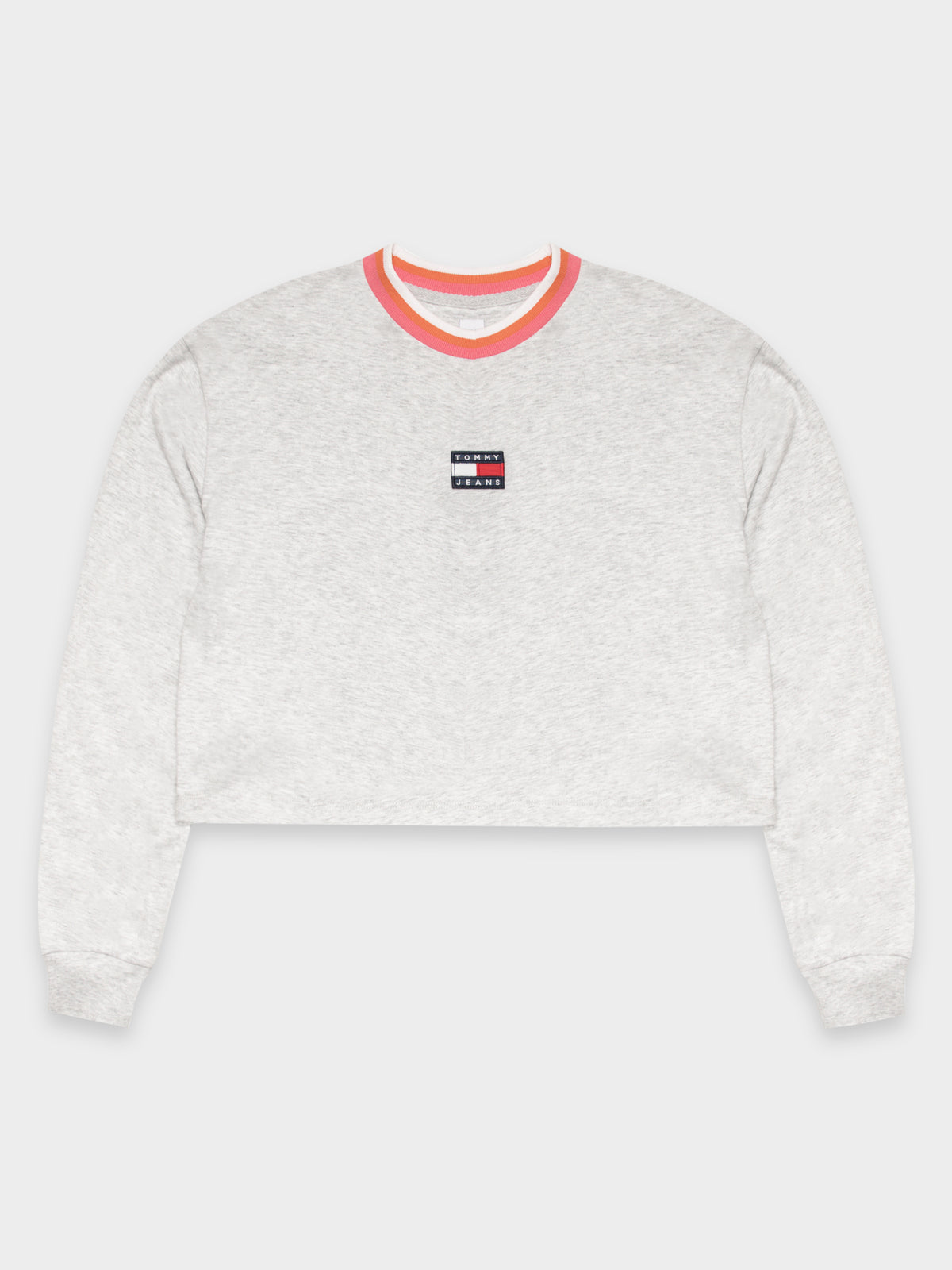 Tommy Hilfiger Boxy Cropped Ringer Long Sleeve T-Shirt | Silver Grey