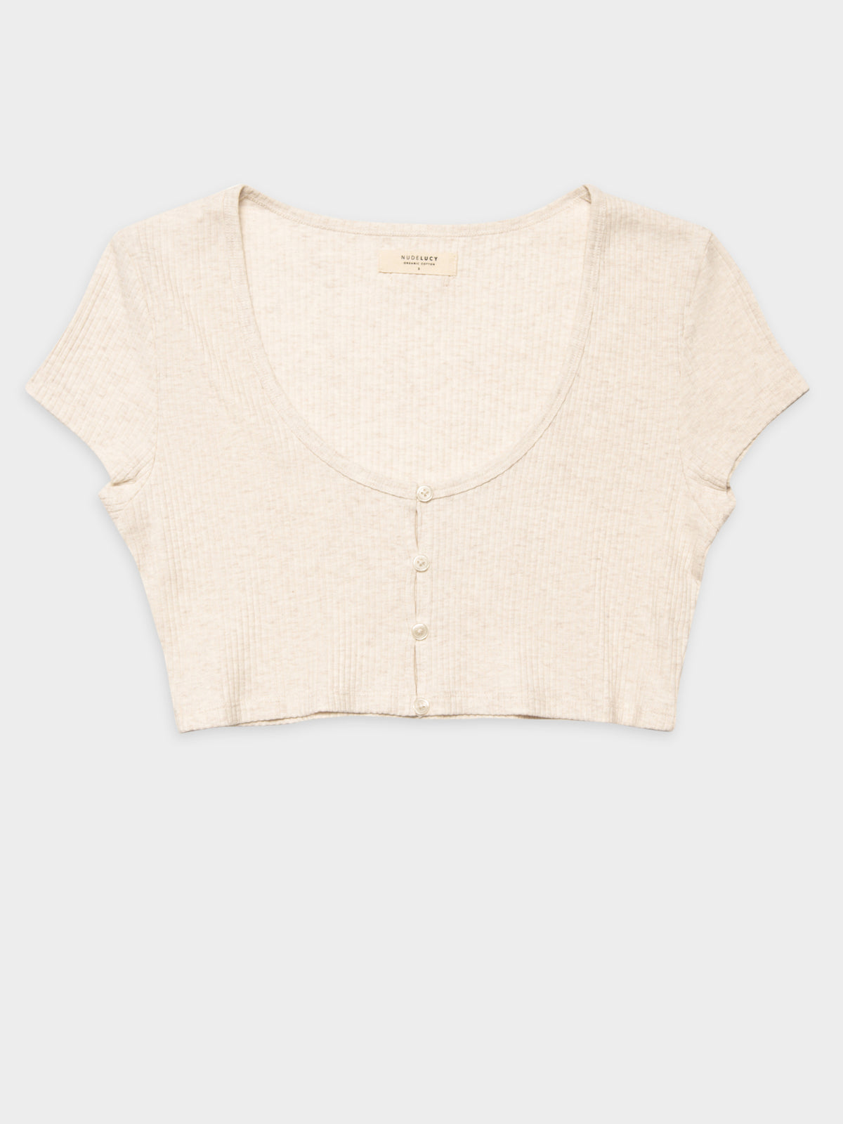 Nude Lucy Ribbed Lounge Button T-Shirt | Cream Marle