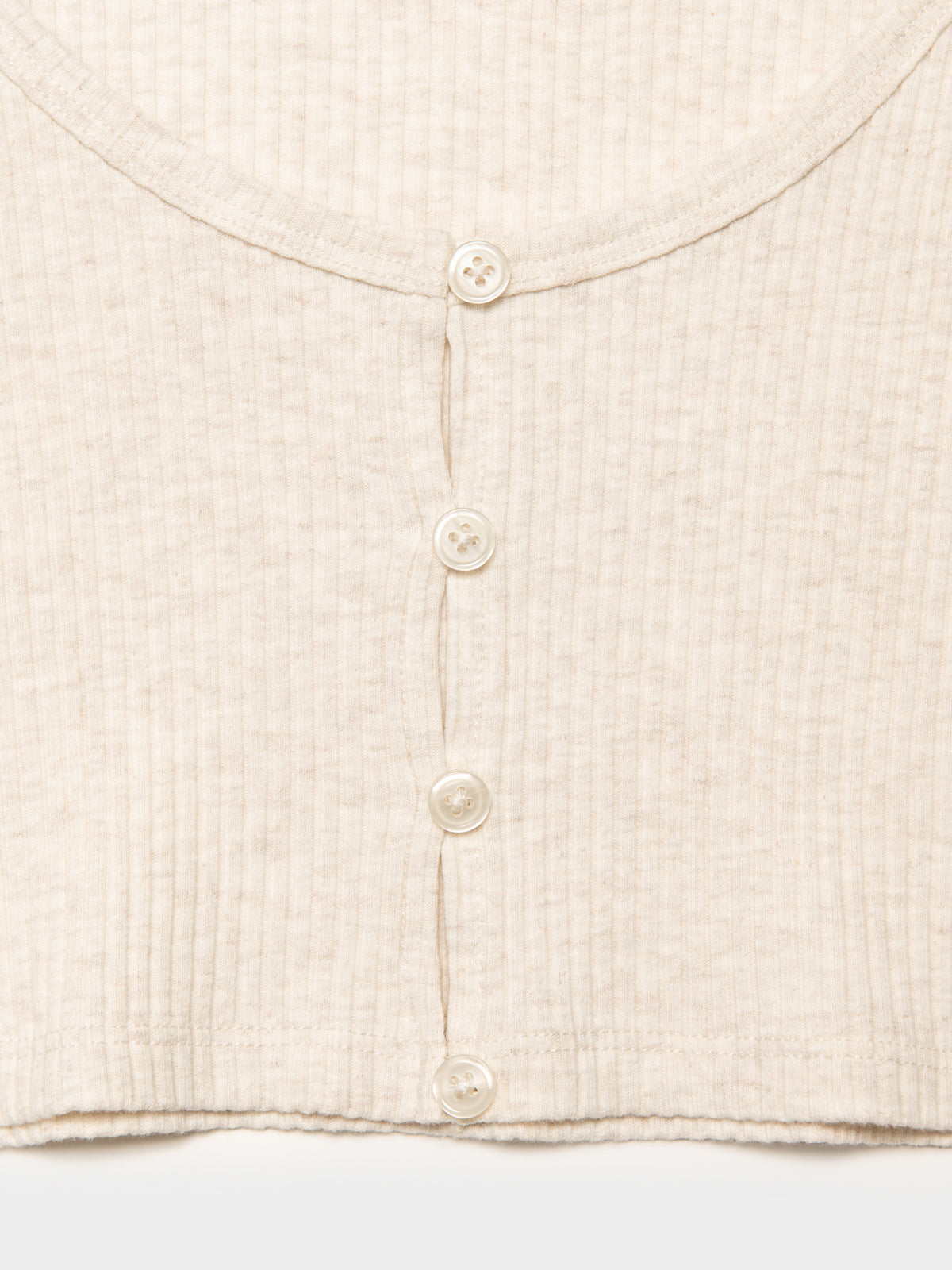 Ribbed Lounge Button T-Shirt in Cream