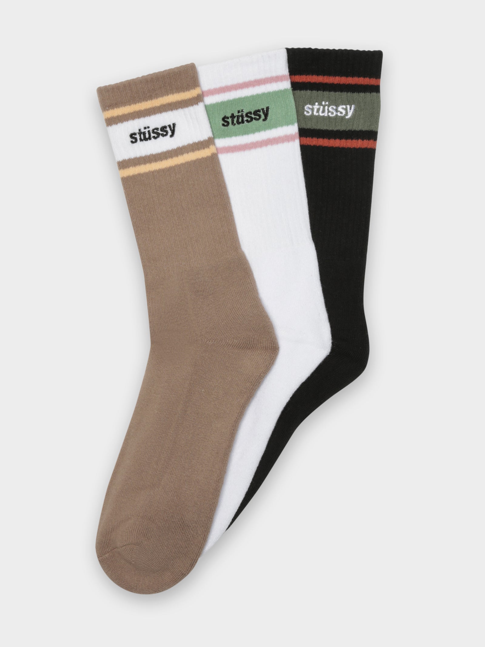 Italic 3 Pack Stripe Crew Socks