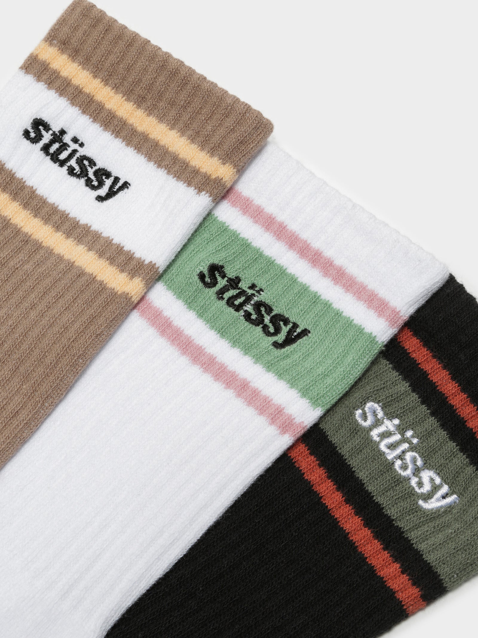 Italic 3 Pack Stripe Crew Socks