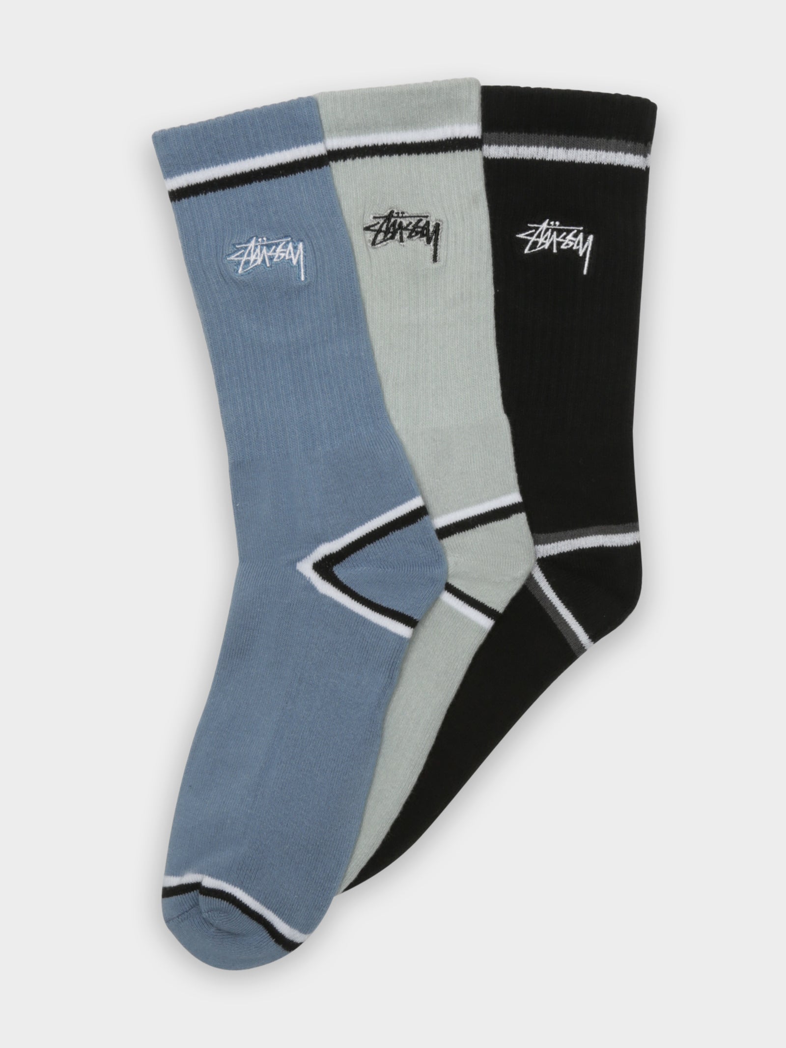 Stock Border 3 Pack Crew Stripe Socks