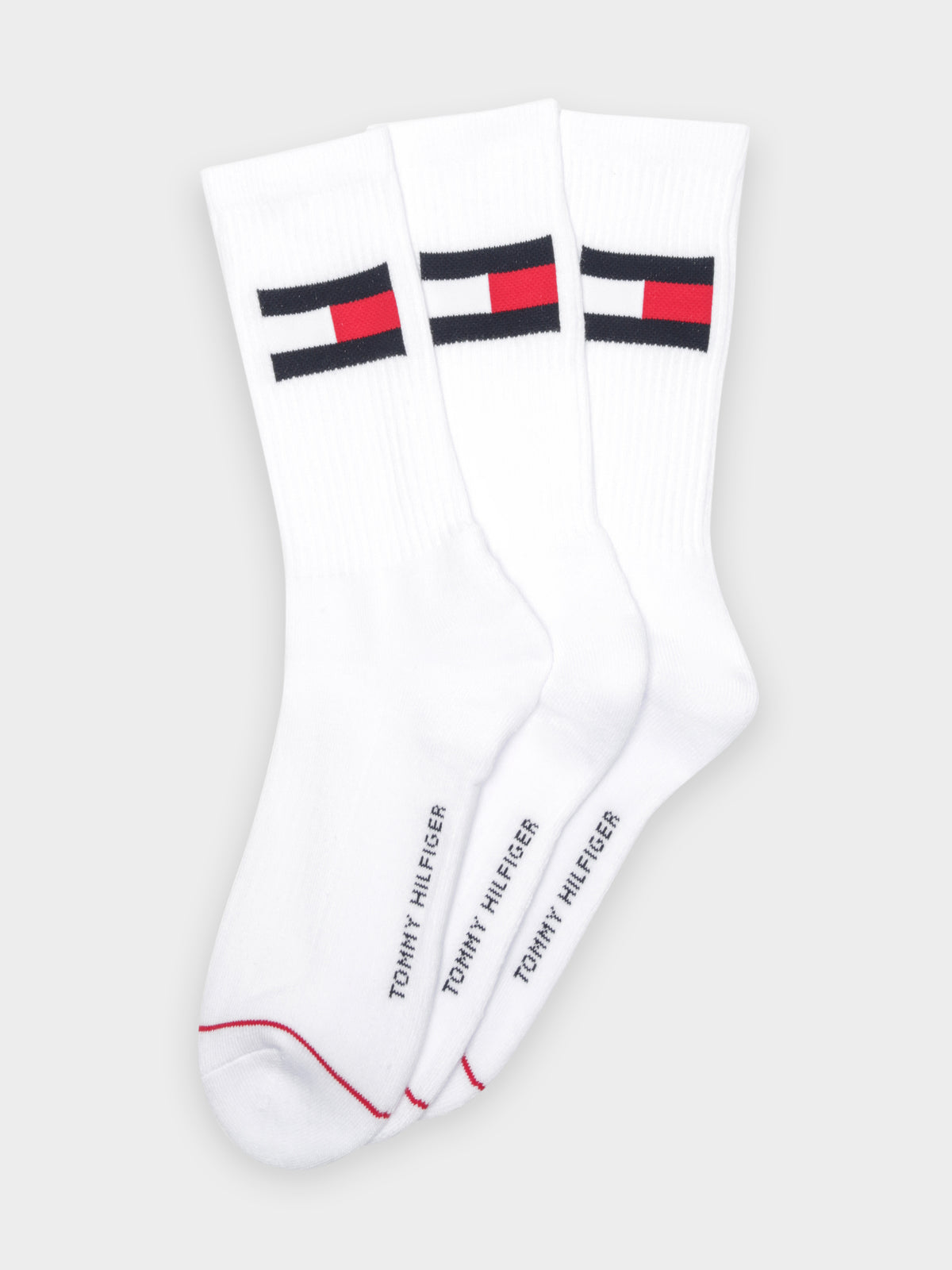 3 Pairs of Mens Tommy Flag Crew Socks in White