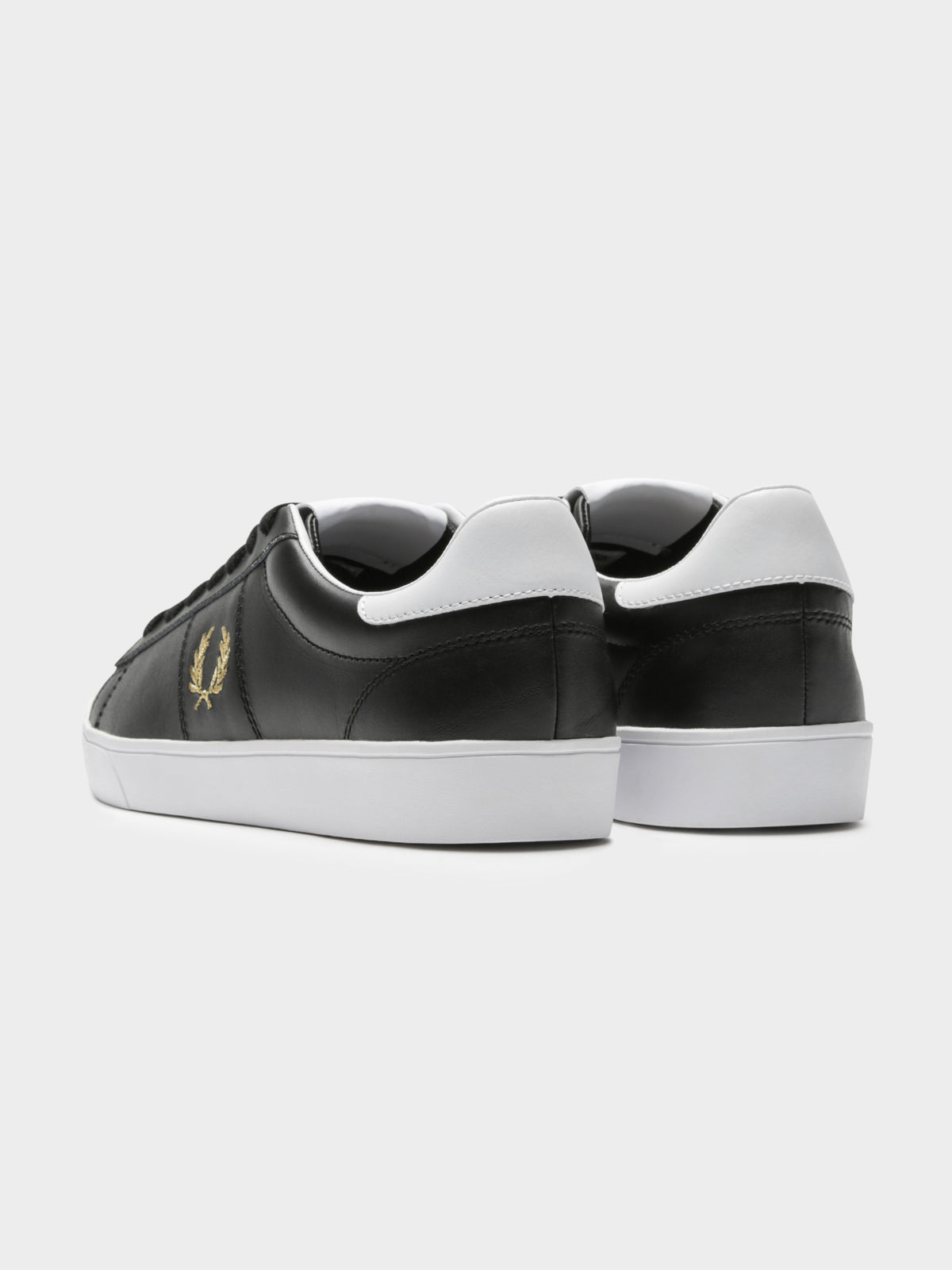 Mens Spencer Leather Sneakers in Black &amp; Gold