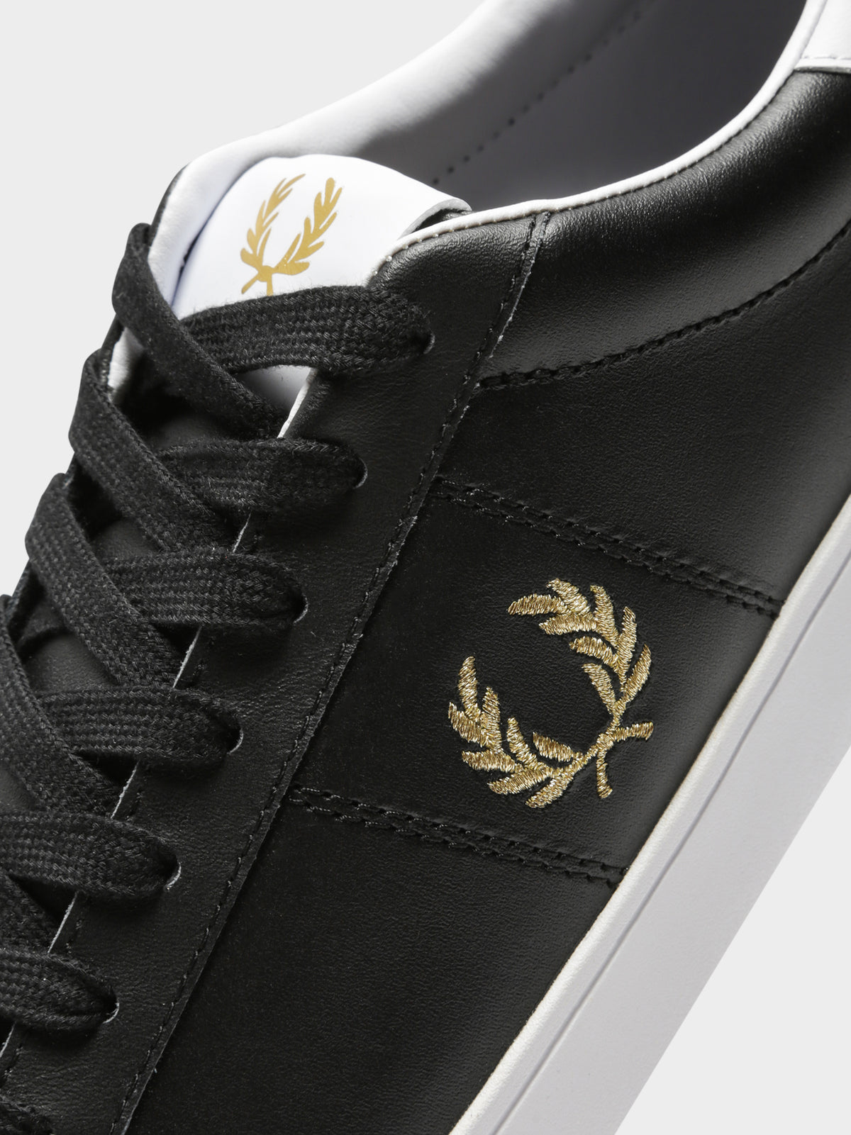 Mens Spencer Leather Sneakers in Black &amp; Gold