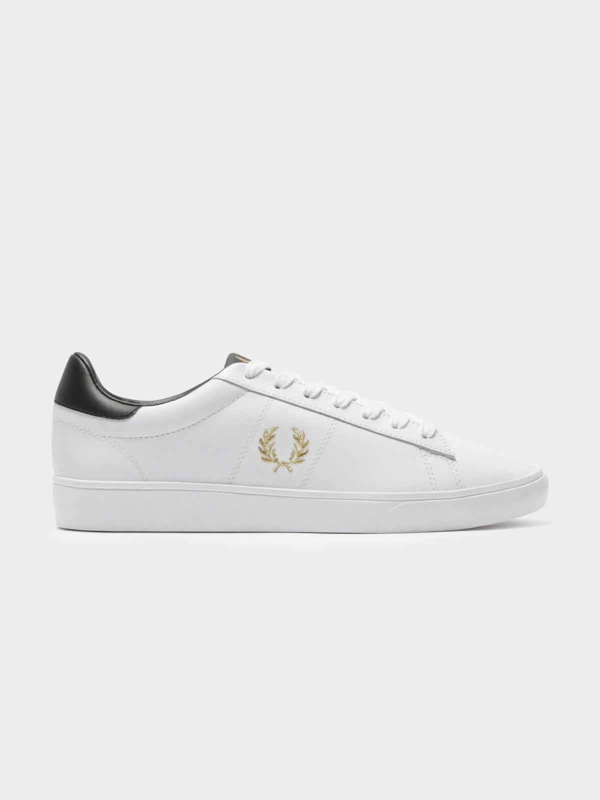 Mens Spencer Leather Sneakers in White &amp; Gold