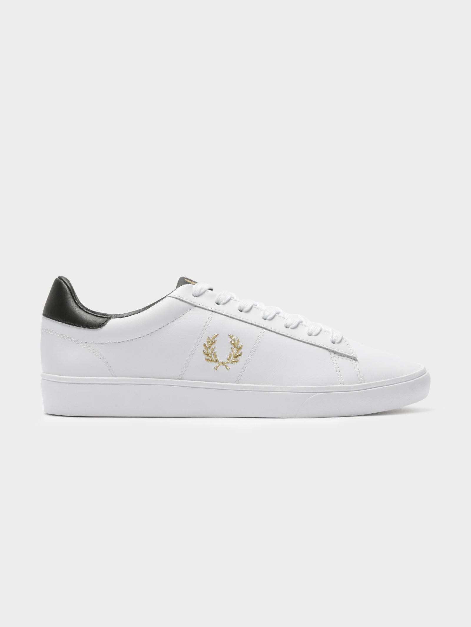 Mens Spencer Leather Sneakers in White & Gold - Glue Store